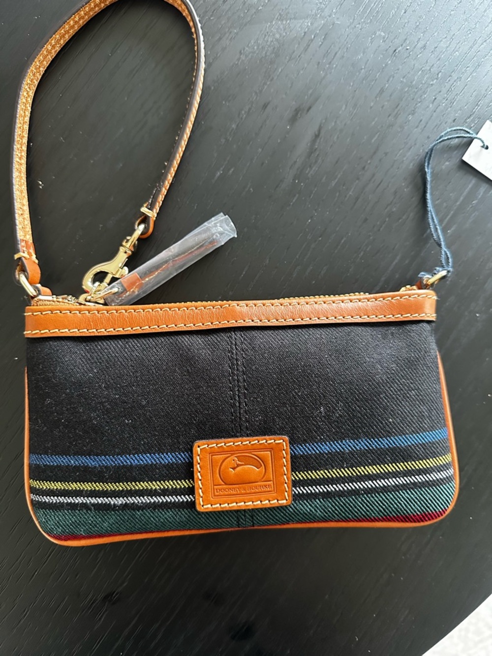Dooney & Bourke Black Canvas Wristlet with Leather Trim